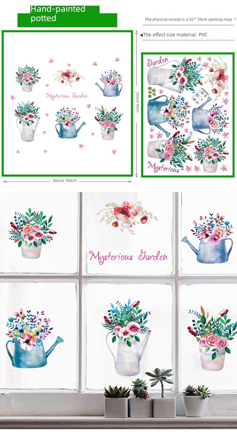 Northern Europe fresh Wall stickers movable Refrigerator paper hanging basket Potted plants