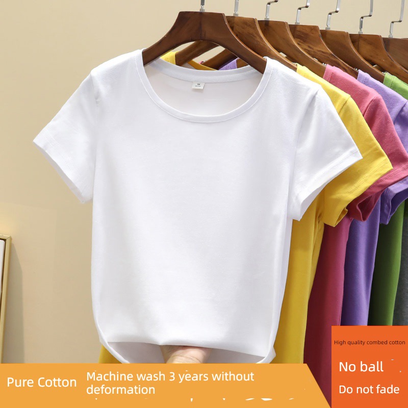 pure cotton summer The new Half sleeve Self-cultivation white T-shirt