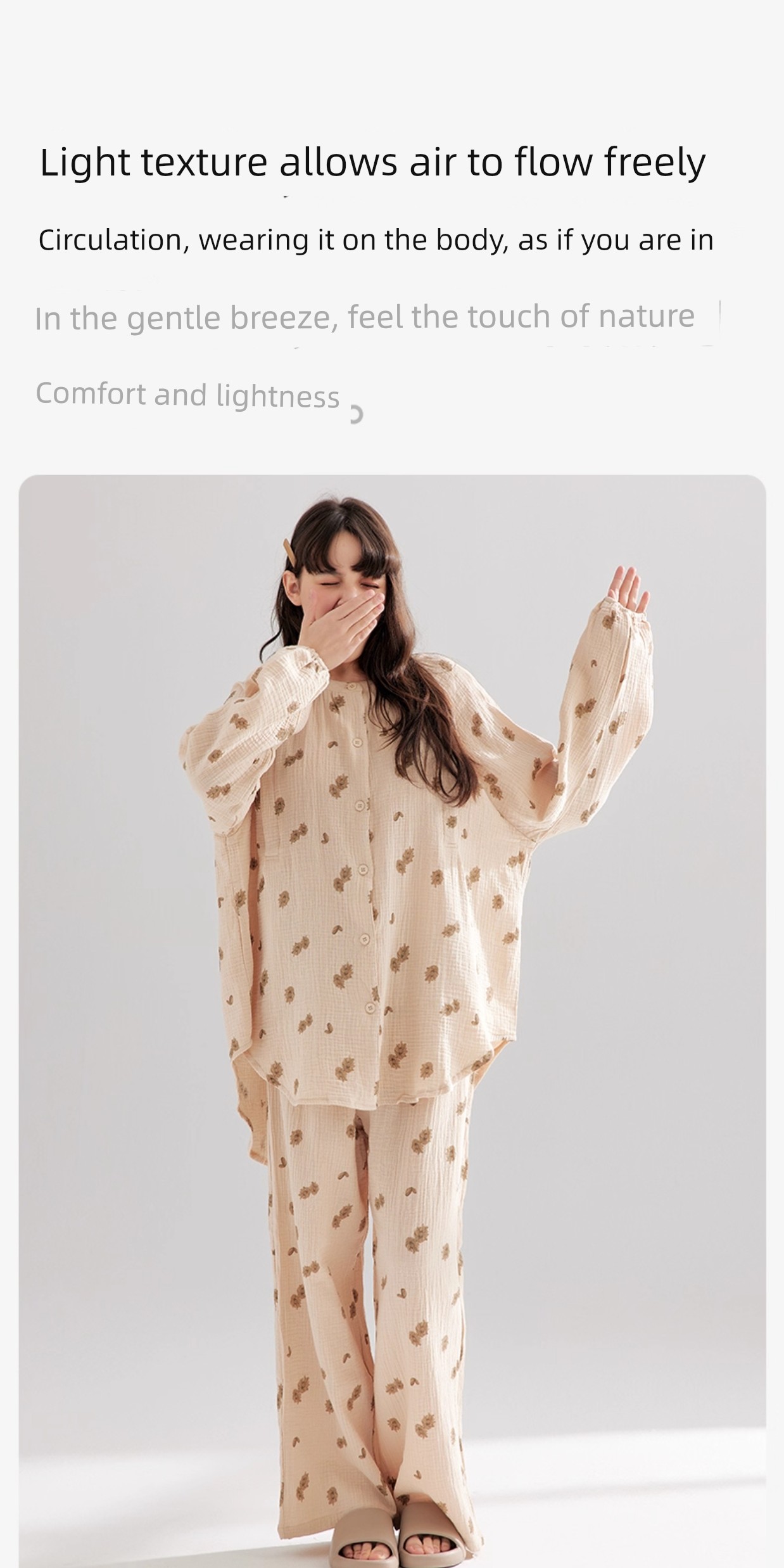 Gauze Postpartum Clothing, Summer Thin Style, Double-Layer Pure Cotton Nursing Home Wear, Breastfeeding Maternity Pajamas for Women, Spring and Autumn — 5
