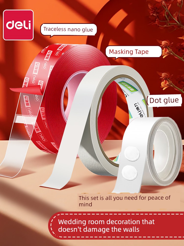 Deli Wedding Room Decoration Special Masking Tape, Wall-Friendly Adhesive That Doesn'T Damage Walls, Wedding Decoration Nano Adhesive Dots