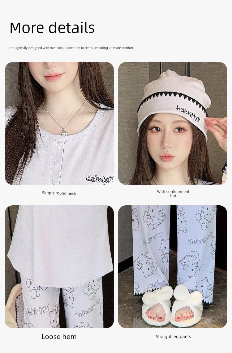 Hat with Chest Pad, Postpartum Clothing, Pure Cotton Nursing Pajamas, Postpartum Maternity Home Wear for Spring, Autumn, and Winter, Can Be Worn Outside — 13