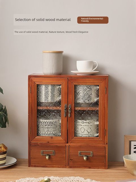 Solid wood retro desktop storage cabinet household display cabinet figure cup storage decoration cabinet cosmetic storage rack