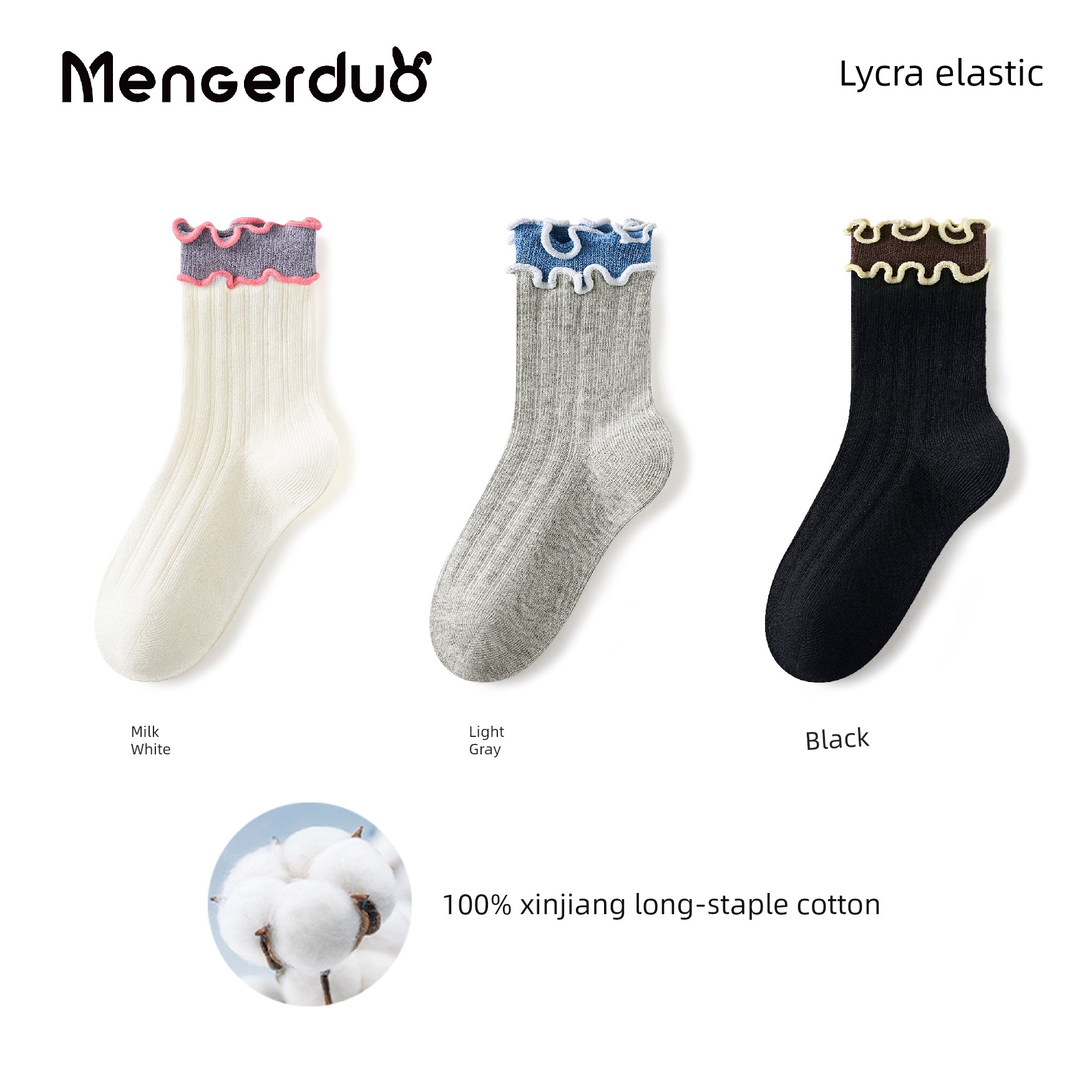 Girls' Socks for Spring and Autumn, 100% Pure Cotton, Children's Lace Princess Socks, Girls' Ruffled Mid-Tube Socks for Autumn and Winter — 2