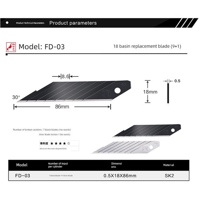 Woodpecker 30-degree sharp angle utility blade 18mm large sharp angle wallpaper blade glass glue removal car film