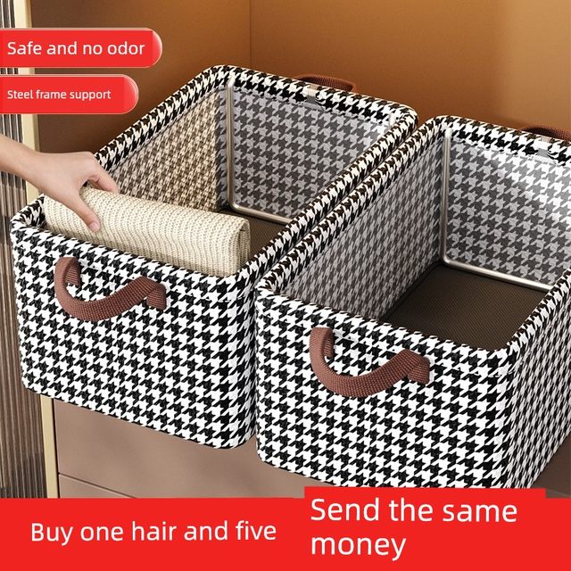 Clothing storage box houndstooth folding artifact storage box wardrobe sorting box fabric box clothing drawer type