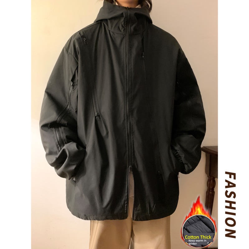 American style Retro Functional wind pizex Men's style winter Plush thickening Double zipper loose coat work clothes Jacket cotton-padded clothes tide