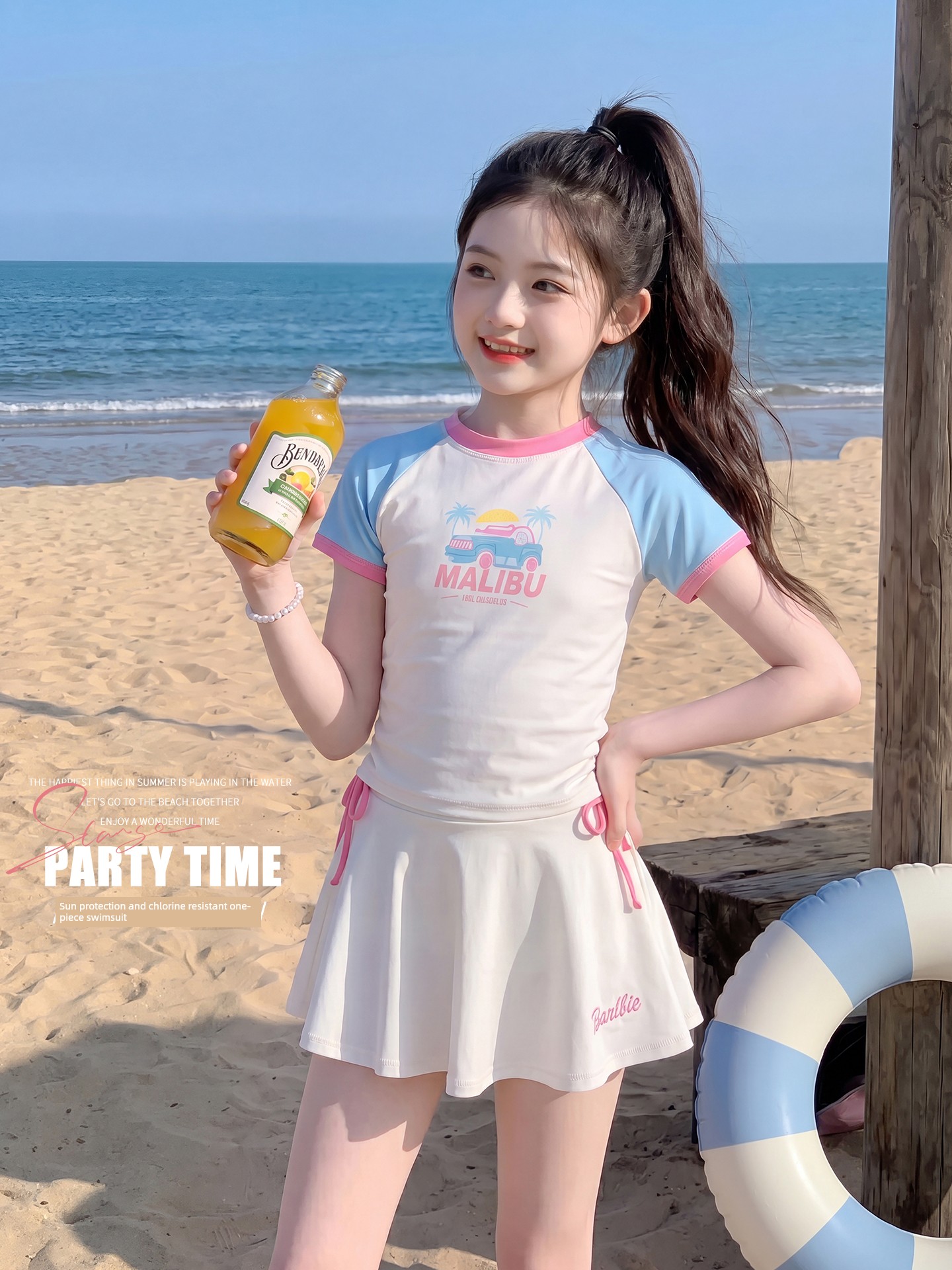 Girls' Swimsuit 2026 Summer New Style for Older Children, Color-Blocked Two-Piece Swimwear, Sweet Beachwear for Kids
