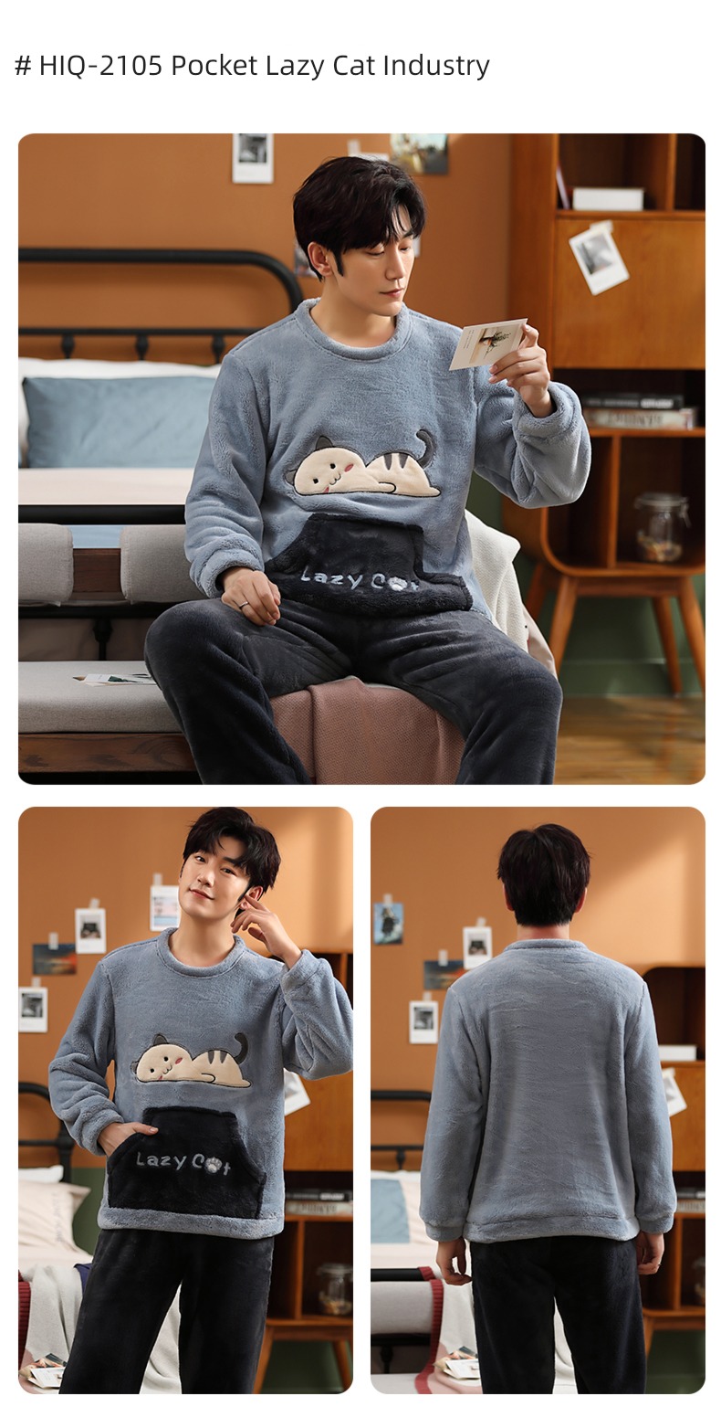male thickening keep warm Flannel Condom Autumn and winter pajamas