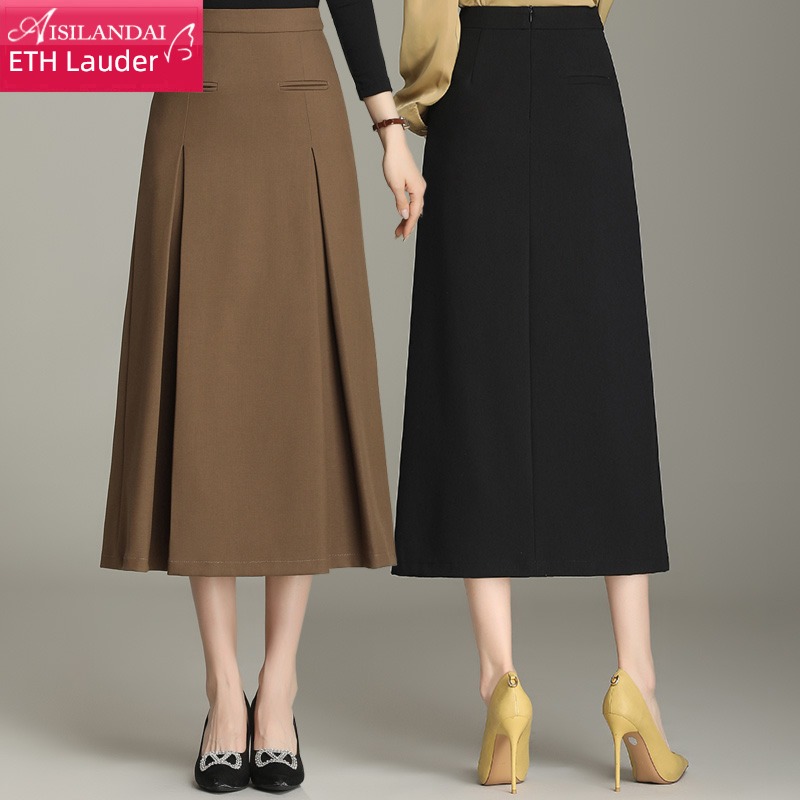 Coffee Spring and summer Medium and long term temperament Pleat skirt