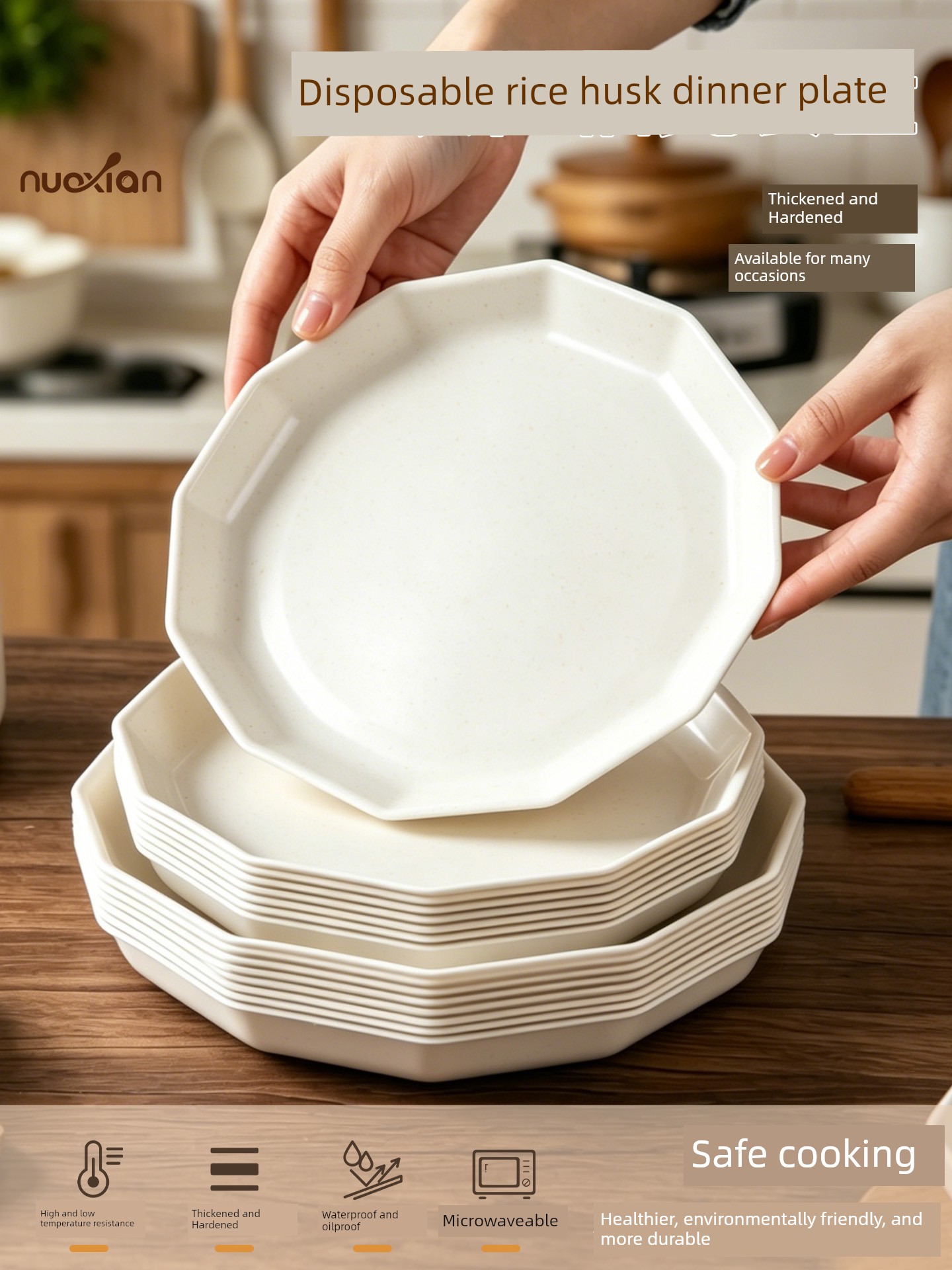 Disposable Plate Rice Husk Plate Thickened Dish Home Use and Commercial Use Fruit Plate Food Grade Tableware Dish High-Grade Environmental-Friendly