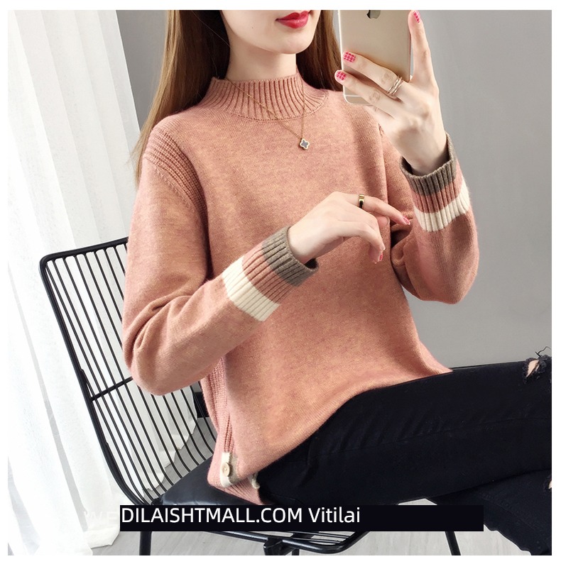 Half high collar easy Plush thickening knitting ma'am sweater