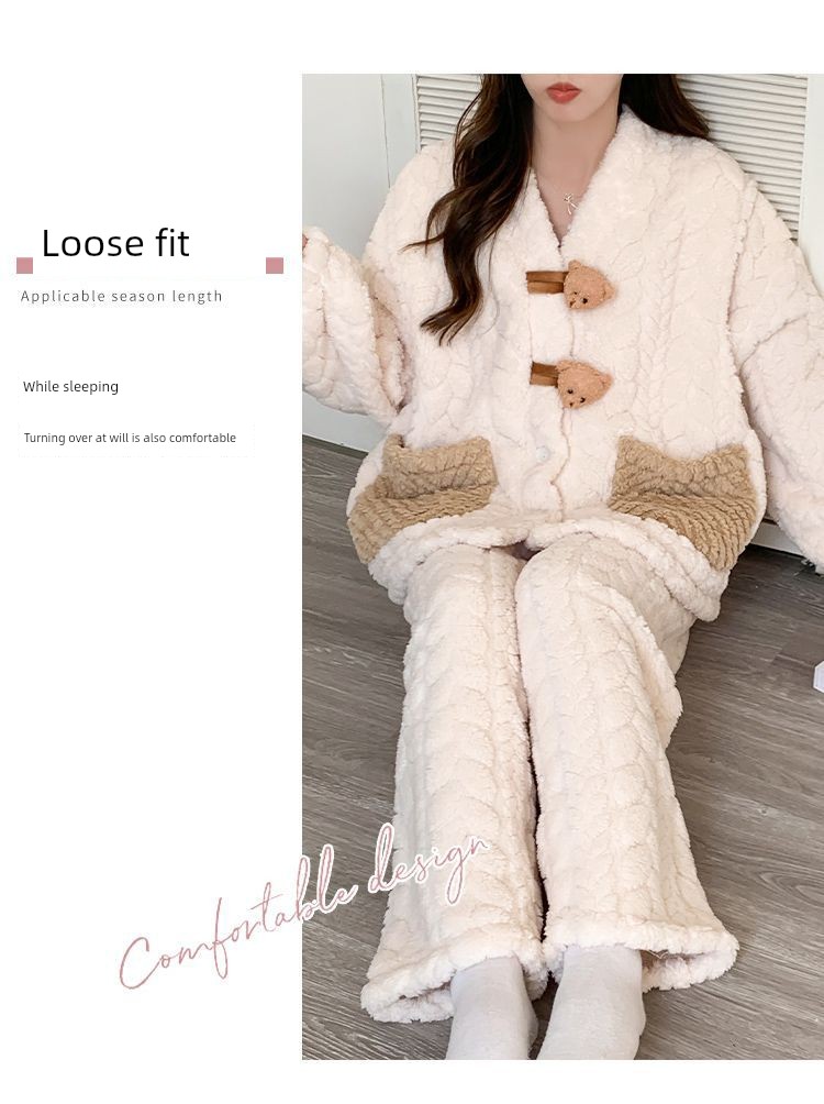 2026 Coral Fleece Maternity Pajamas Winter Postpartum Large Size Nursing Warm Thickened Homewear for Pregnant Women — 13