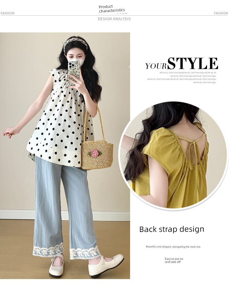Maternity Outfit Summer 2026 New French Style Pregnancy Wear, Top to Cover Belly and Wide-Leg Pants Two-Piece Set, Thin Style — 6