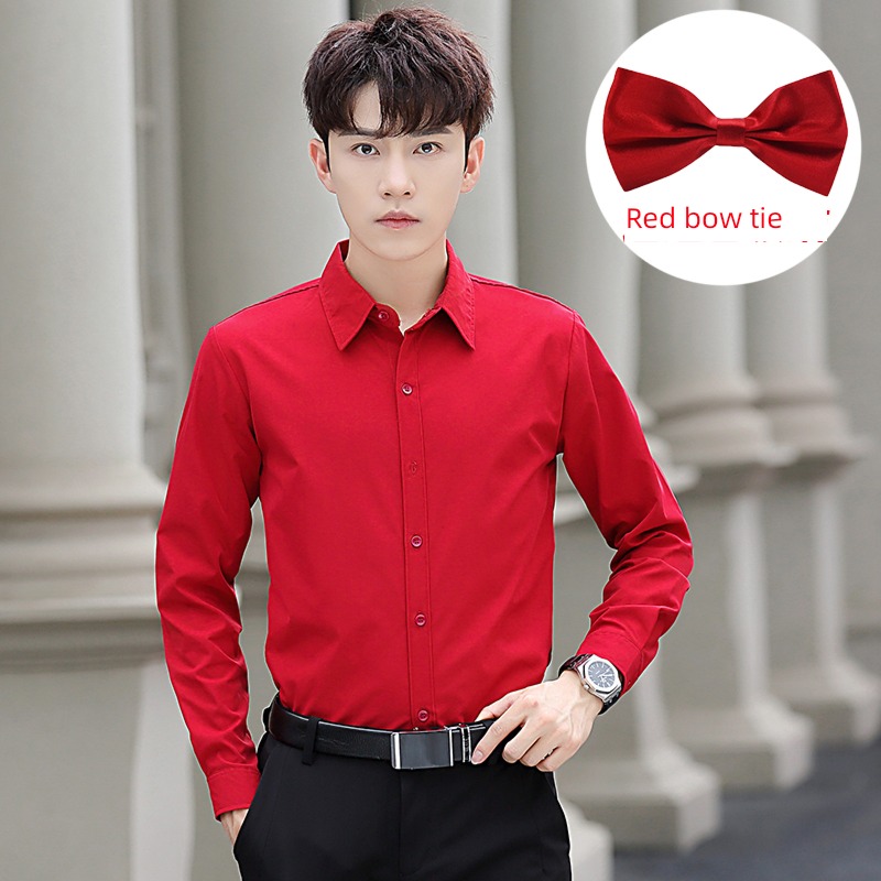 give Bow tie Long sleeve autumn white Korean version groom shirt