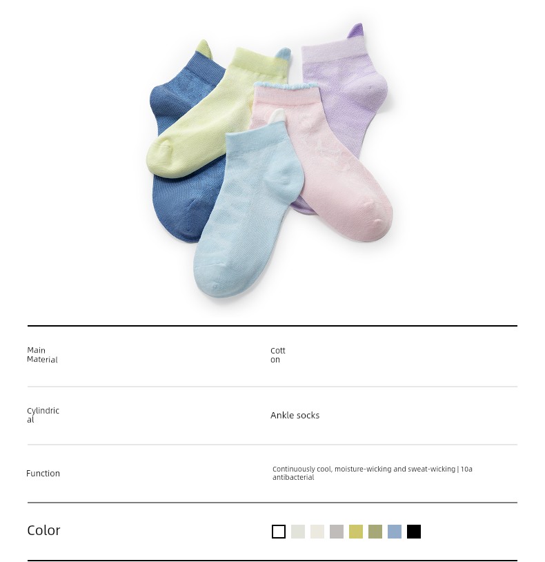 3 Pairs | Jiao Nei Xiaoliangpi 302Cool Kidsren's Antibacterial Mesh Breathable Thin Short Socks for Boys and Girls in Spring and Summer — 5