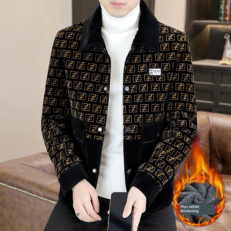 winter Plush thickening Jacket male stand collar Korean version Self-cultivation handsome trend leisure time men's wear have cash less than that is registered in the accounts Woolen cloth loose coat