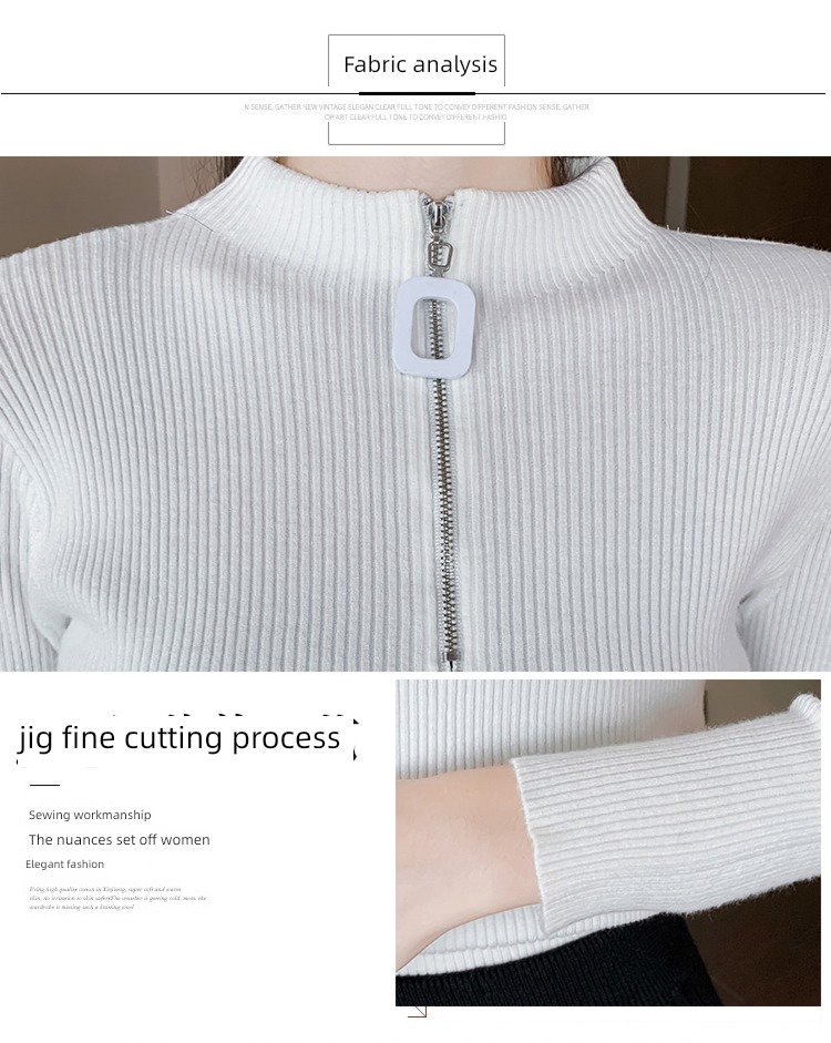 Half high collar female Autumn and winter Wear out knitting zipper Undershirt