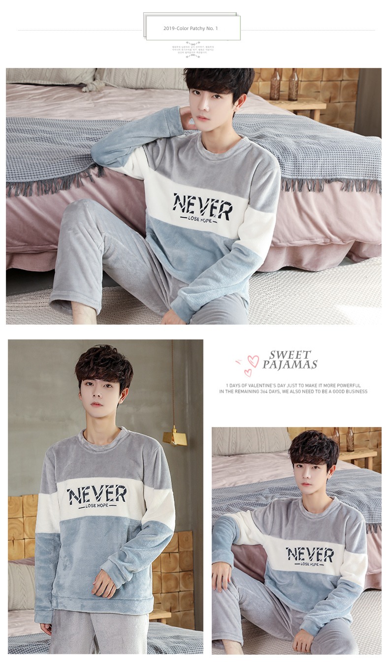 male thickening keep warm Flannel Condom Autumn and winter pajamas