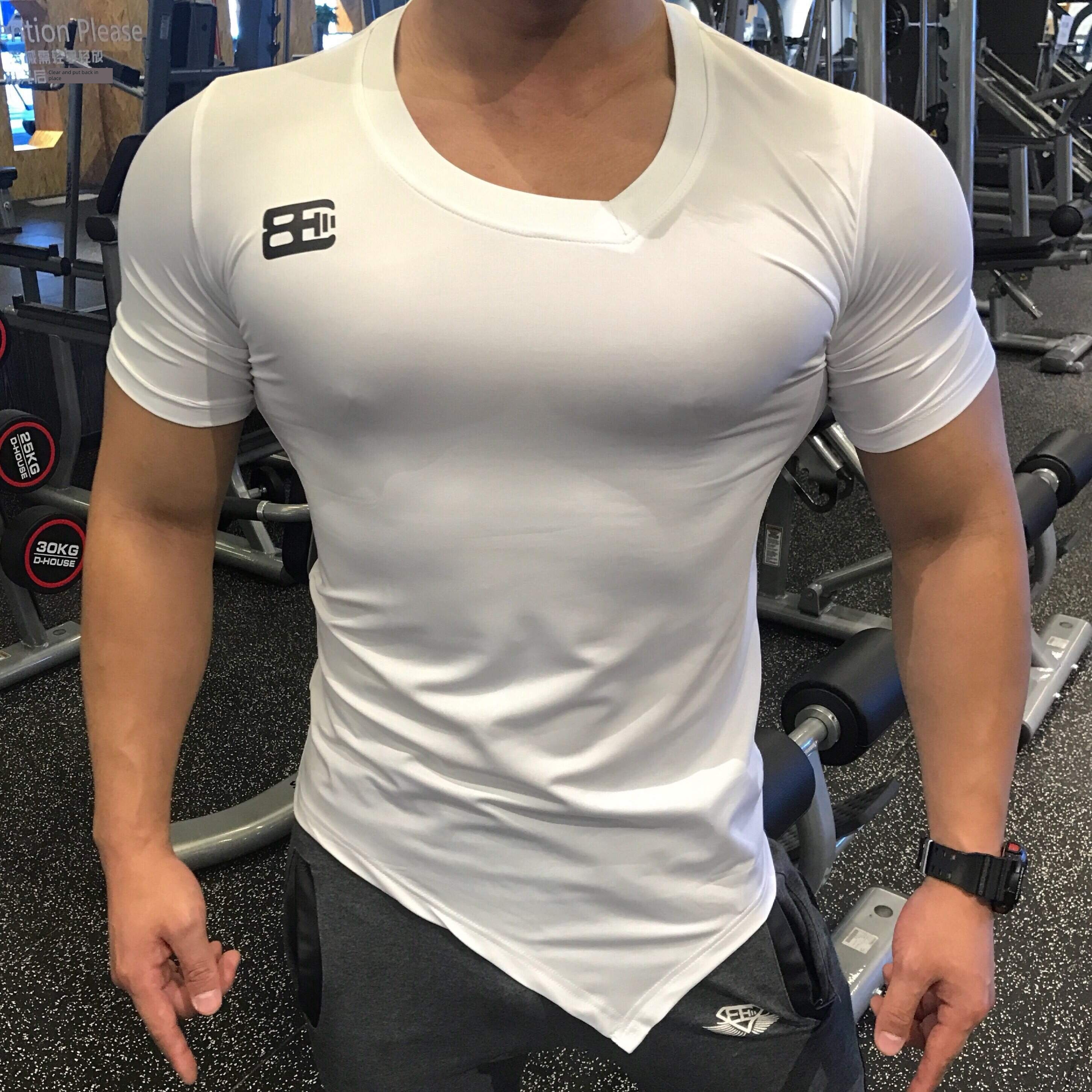 Bodybuilding brother man elastic force quick-drying T-shirt Short sleeve