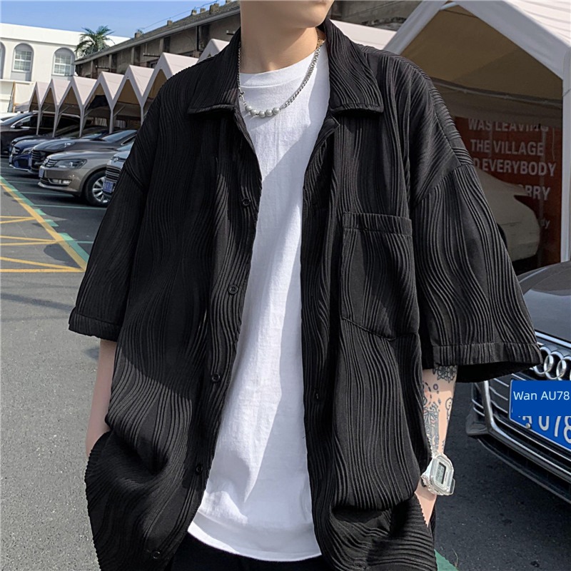 bf fold Ice silk Chaopai Port style solar system Short sleeve shirt