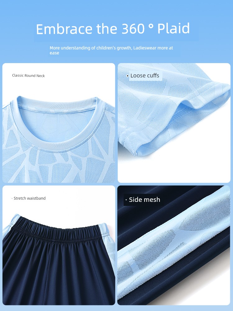 Sports Reebok Kidsren's Suit for Boys 2026 New Ice Silk Quick-Drying Summer Boys' Short-Sleeved Clothes for Older Kidsren — 5