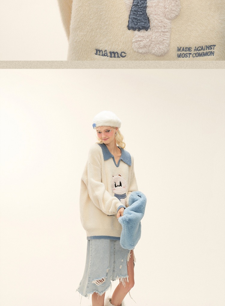 MAMC Leaky shoulder scarf Guochao brand Couples dress sweater