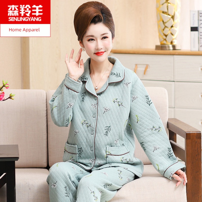 interlayer ma'am pure cotton Fat mm Plus Size middle age pajamas