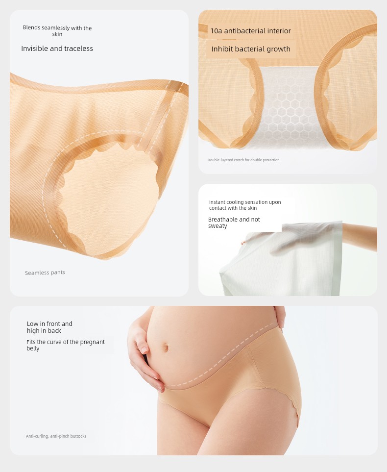 October Crystal Maternity Underwear Invisible Low-Waist Antibacterial Postpartum Lightweight Breathable Ice Silk Pants for Early, Mid, and Late Pregnancy — 4