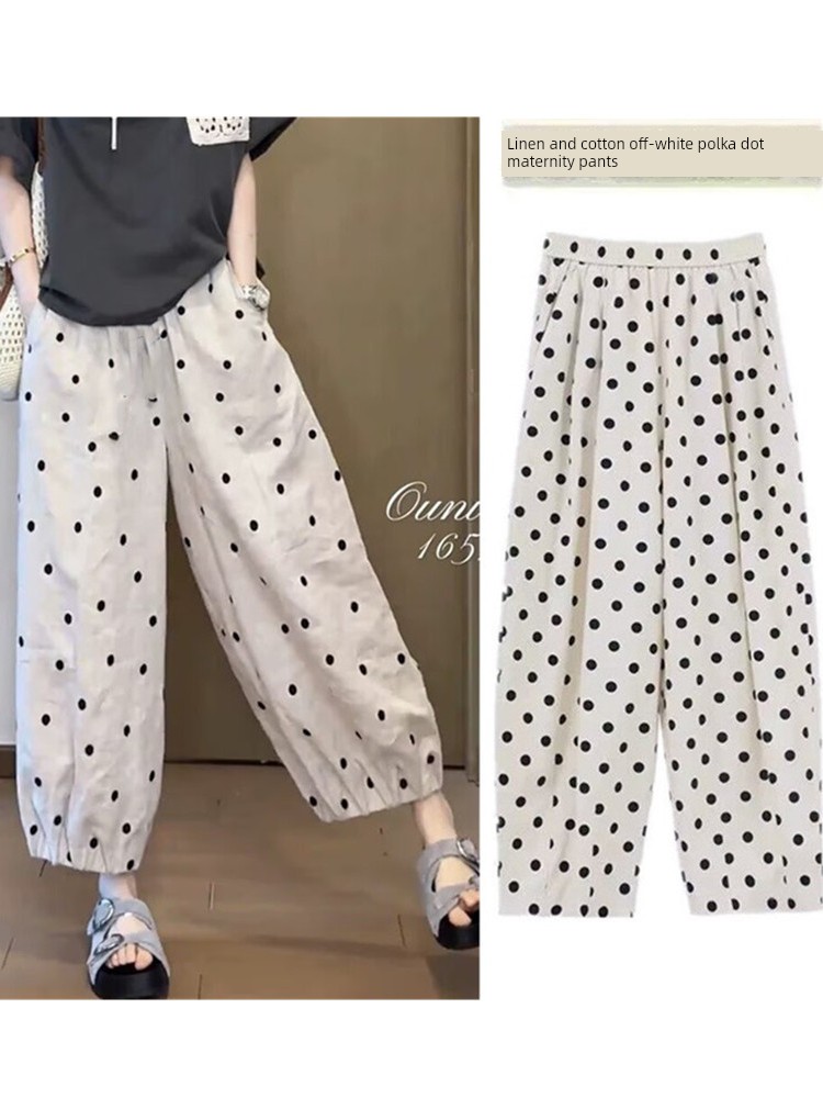 Maternity Pants for Spring and Summer, Non-Tight Polka Dot Pants for Outerwear, 2026 New Autumn Wide-Leg Pants, Cropped Pants for Petite Sizes
