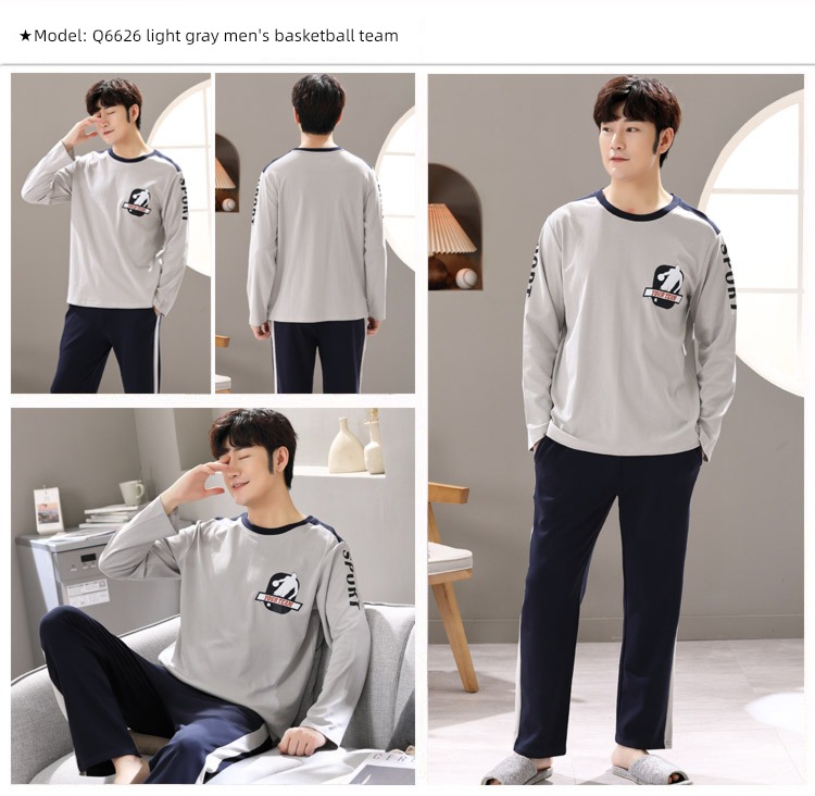 male Long sleeve Cotton Big size Autumn  summer suit pajamas