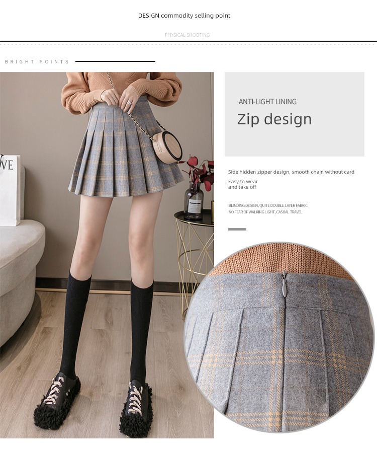 Wool lattice early autumn winter Half body Advanced sense Short skirt