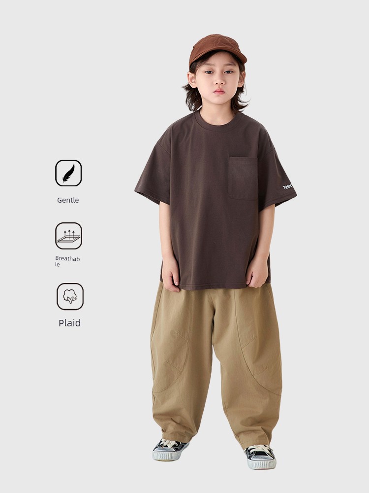Dingdingjia Children's Clothing Boys' Short-Sleeved T-Shirt 2026 New Style Children's Casual Solid Color Loose Breathable Top for Boys Handsome 6 — 7