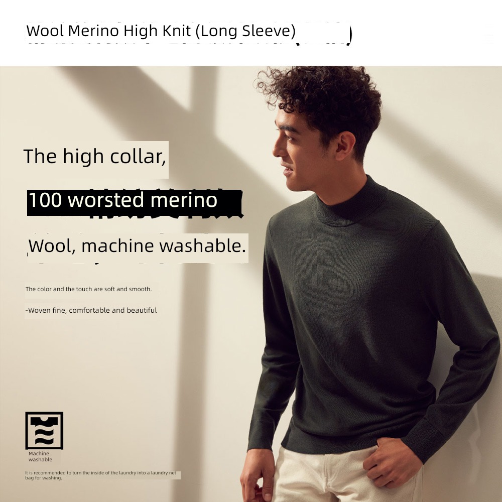 Worsted Merino High collar Sweater Machine washable wool