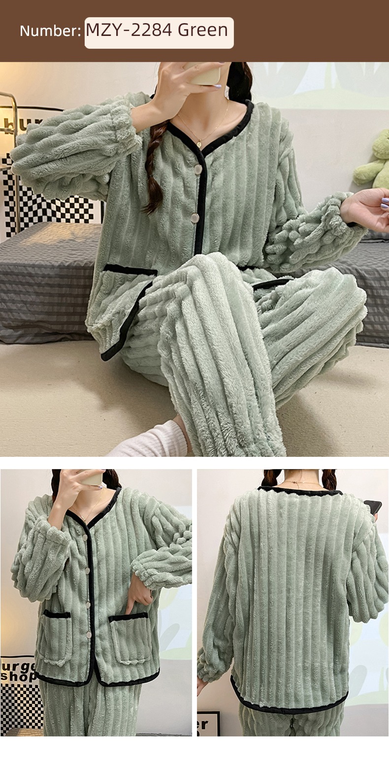 Flannel female Autumn and winter Long sleeve thickening Sweet pajamas