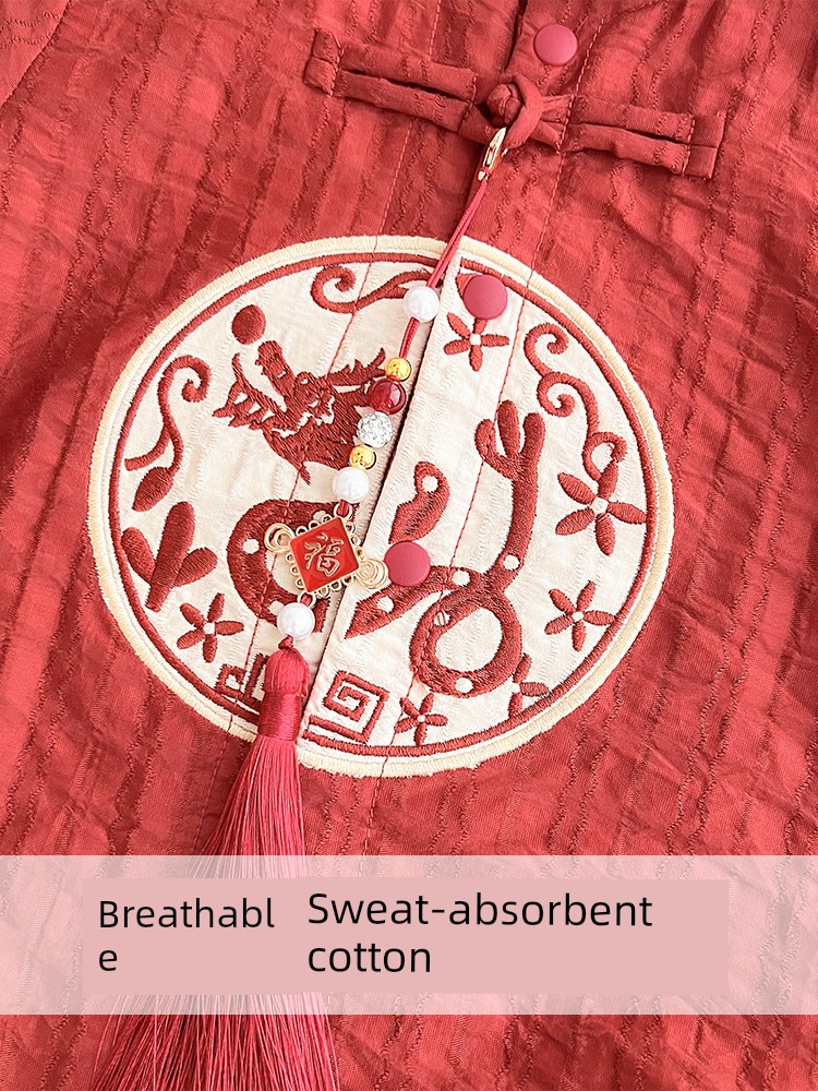 All-Cotton Baby Clothes, Summer Thin Style, Baby Boy Romper, Full Moon Banquet, 100-Day Birthday Outfit, New Chinese Style, Dragon Boat Festival — 3