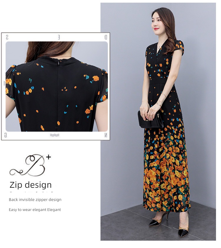unique Advanced sense Chiffon Broken flower summer wear Jumpsuit