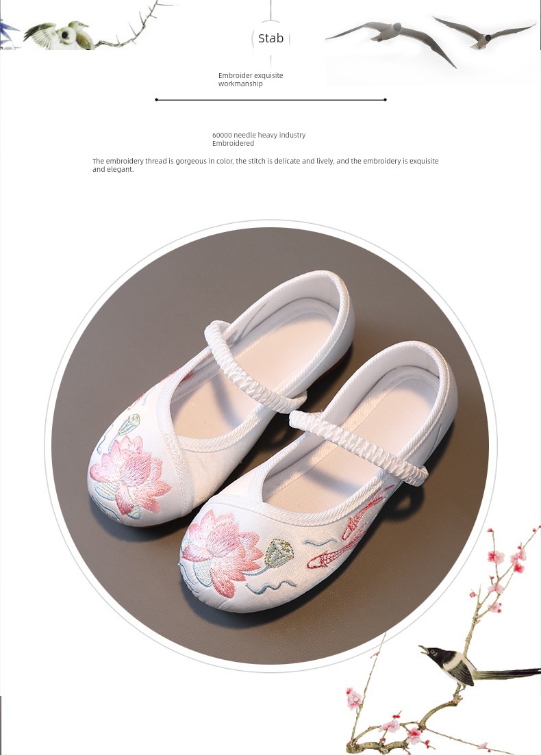Girl Shoes for Han Chinese Clothing Ancient Costume Shoes Chinese Style Kid Princess Tang Suit Children's Embroidered Shoes Old Beijing Embroidered Cloth — 3