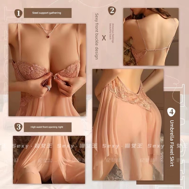 sexy transparent With steel ring Ice silk Small chest Gather together pajamas