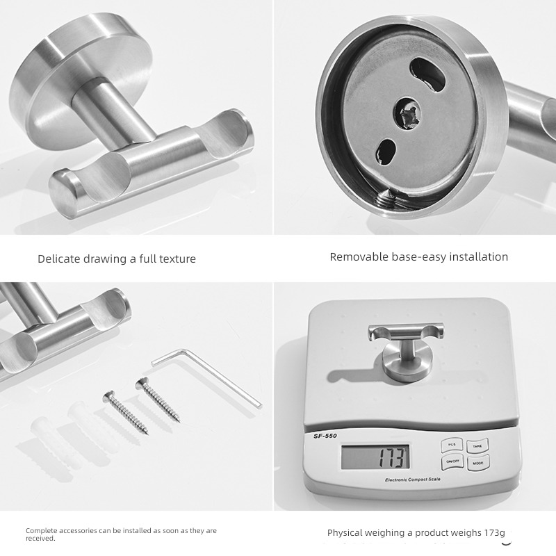 Shower Room 304 stainless steel Clothes hook wire drawing No punching a hook  Single hook TOILET Coat hook Wall hanging