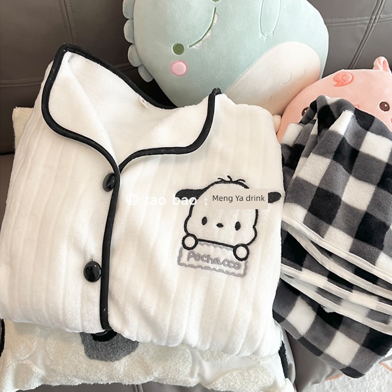 Pochacco  female spring and autumn winter flange Coral velvet pajamas