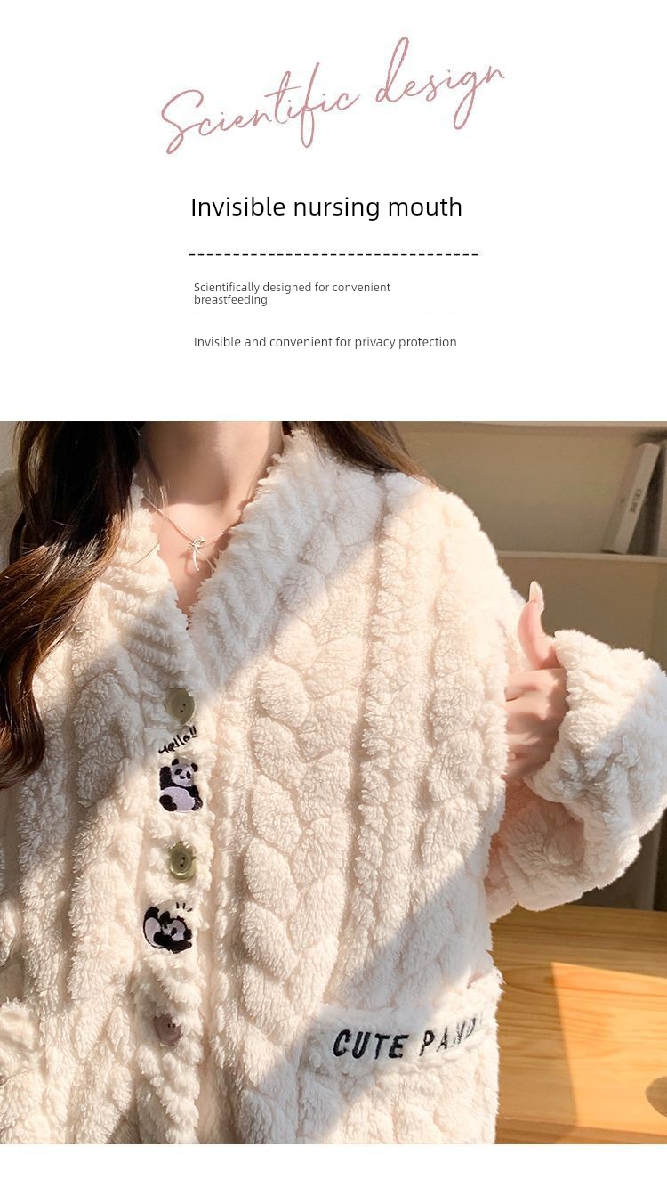 2026 Coral Fleece Maternity Pajamas Winter Postpartum Large Size Nursing Warm Thickened Homewear for Pregnant Women — 32