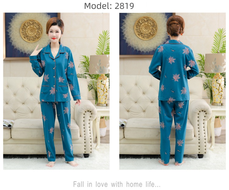 summer middle age mom Spring and Autumn Cotton mother-in-law pajamas