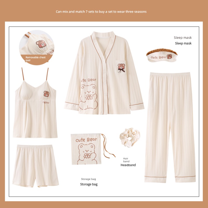 Yu Zhaolin With chest pad female pure cotton Long sleeve autumn pajamas
