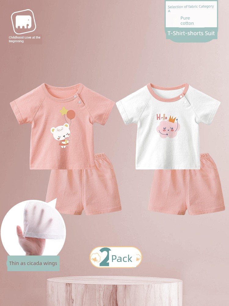 Summer Pure Cotton Infant Separates Boys and Girls Short Sleeve