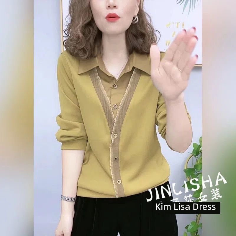 Age reduction Fashion mom Long sleeve Fake two Undershirt