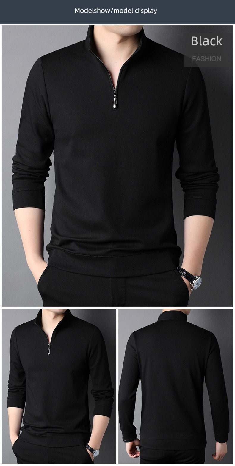 zipper Half height stand collar Autumn clothes man Long sleeve T-shirt