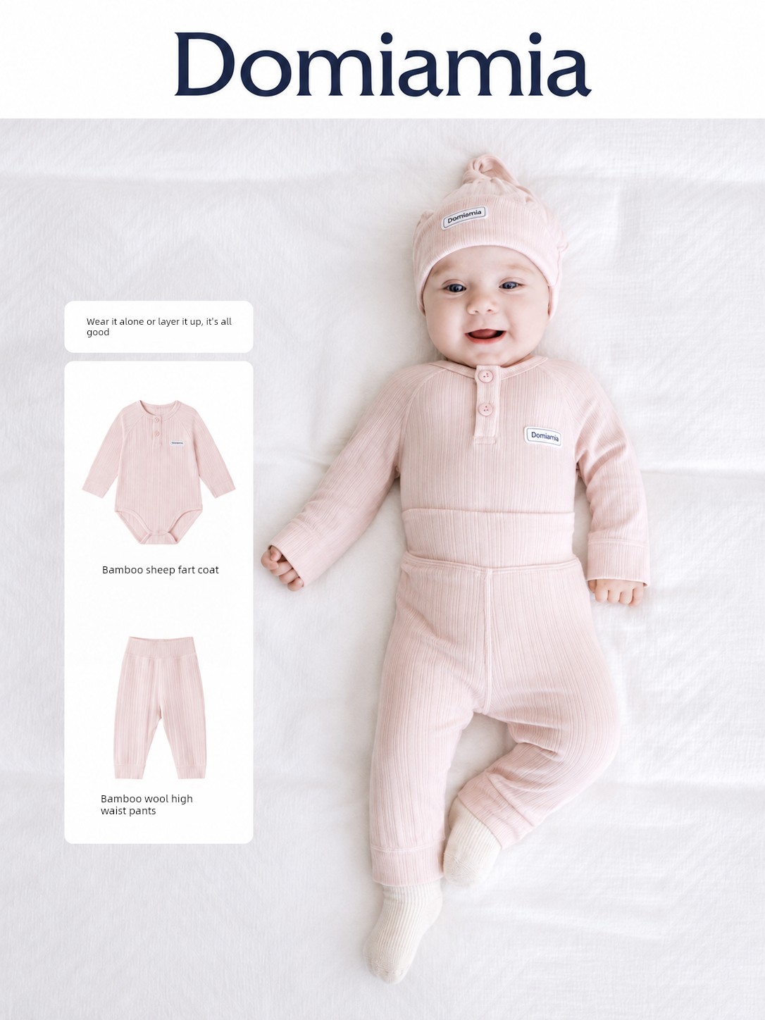 Domiamia Bamboo Soft Baby Wool Romper Newborn Clothes Baby Home Autumn Winter Belly-Protecting Jumpsuit — 2