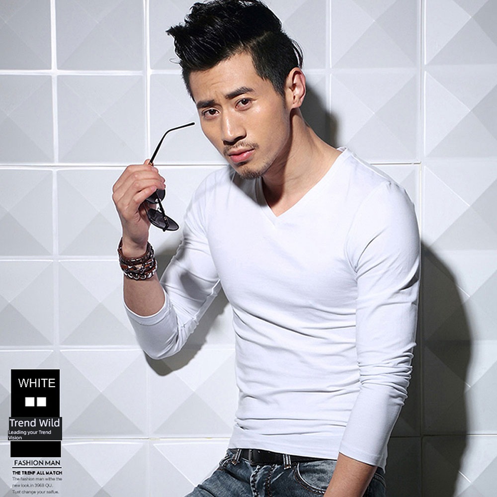 modal  man V-collar Tight fitting Undershirt Long sleeve T-shirt