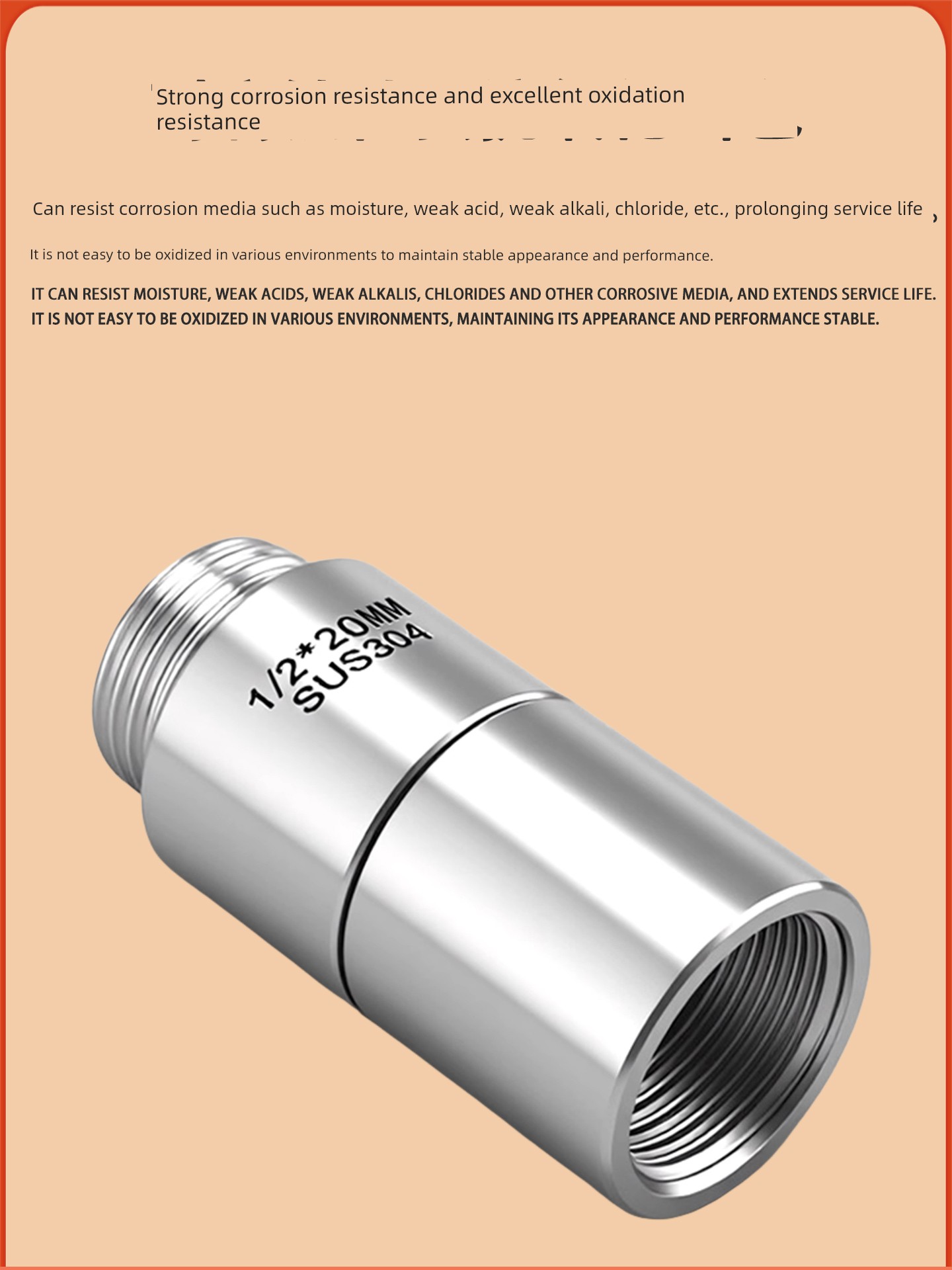 304 Stainless Steel Internal and External Threaded 1/2 Inch Thickened Extension Head Double-Ended Thread Extension Water Pipe Direct 1/2 Inch Adapter Extension Pipe Fittings
