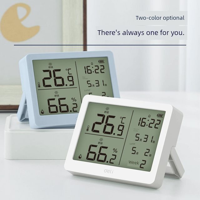 Deli Electronic Temperature and Hygrometer Wall-mounted Indoor Thermometer Home Digital Display High Accuracy Precision Baby Room Humidity Meter